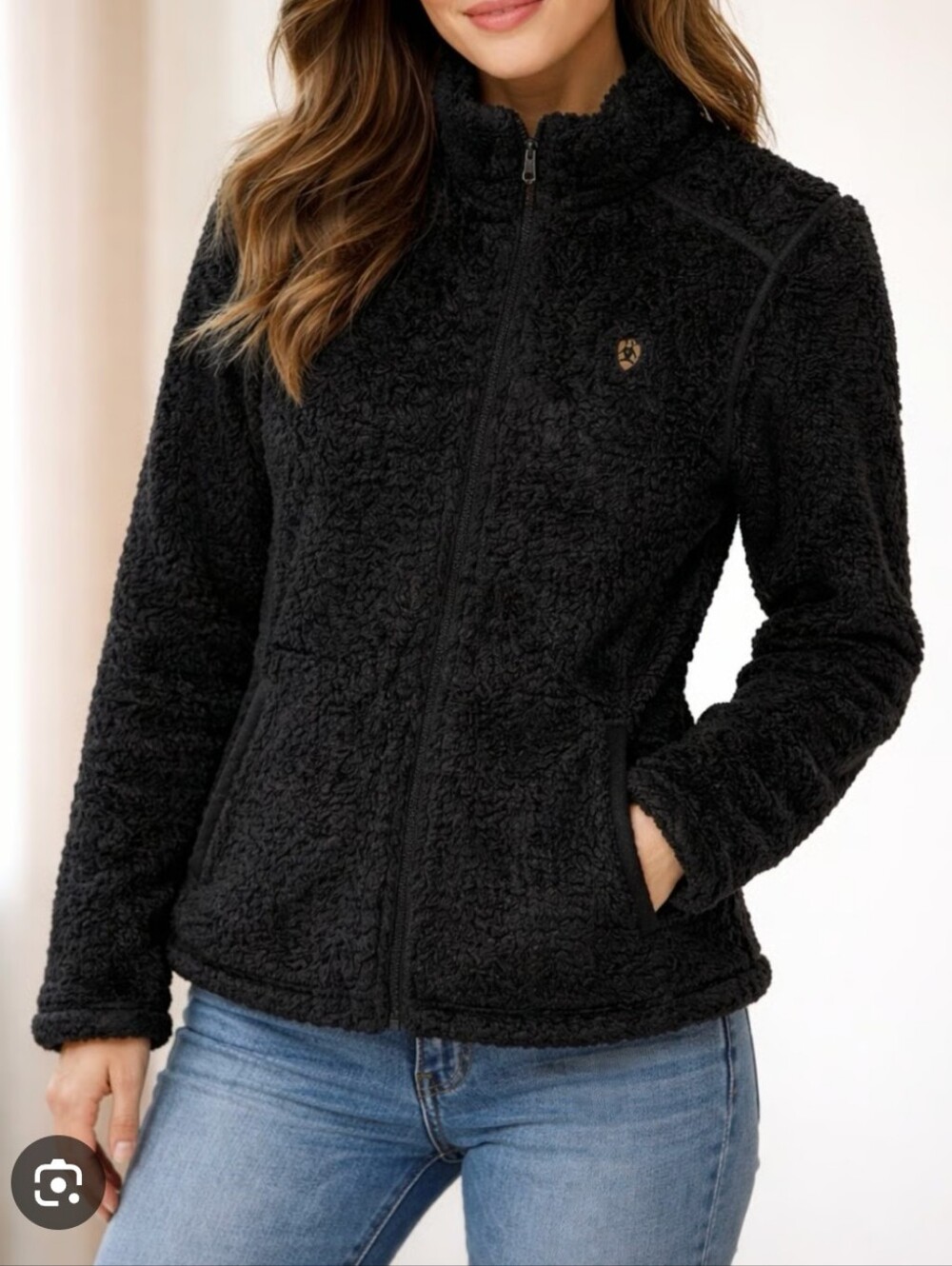 Ariat Women's Black Sherpa High Pile Fleece Teddy Jacket Full Zip Western Medium